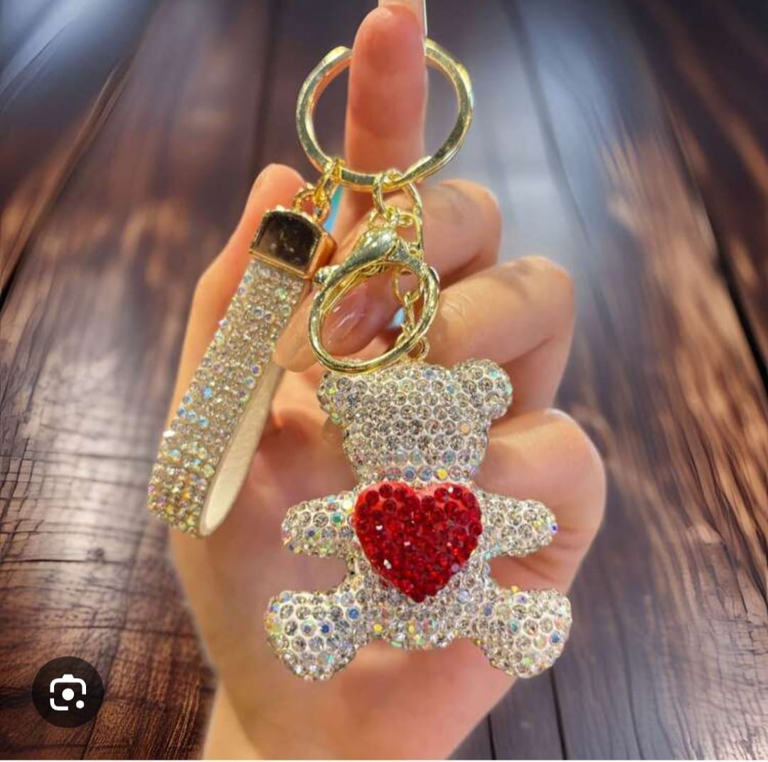 Cute rhine stone teddy keychain