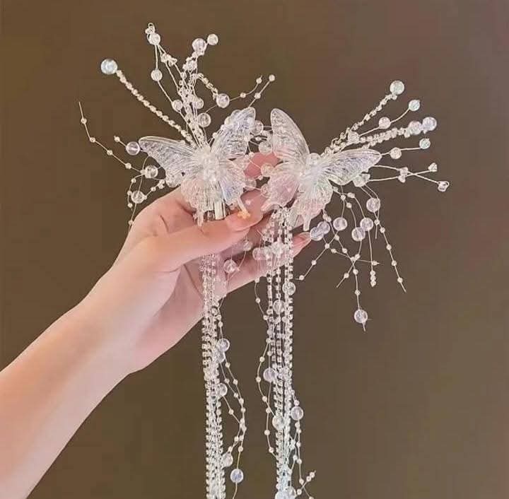 Kids Cute Handmade Acrylic Butterfly Alligator Hair Pin with Rhinestone & Pearl Hanging