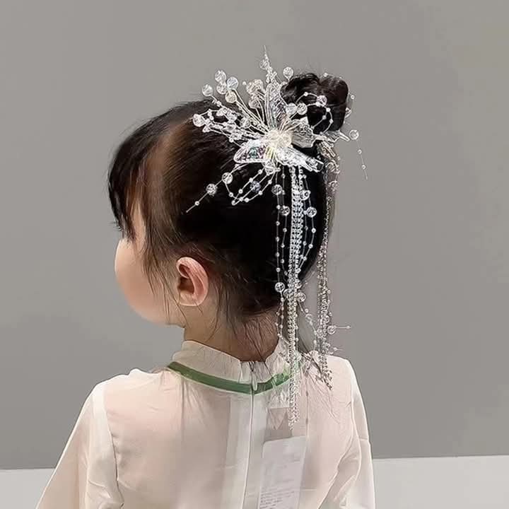 Kids Cute Handmade Acrylic Butterfly Alligator Hair Pin with Rhinestone & Pearl Hanging
